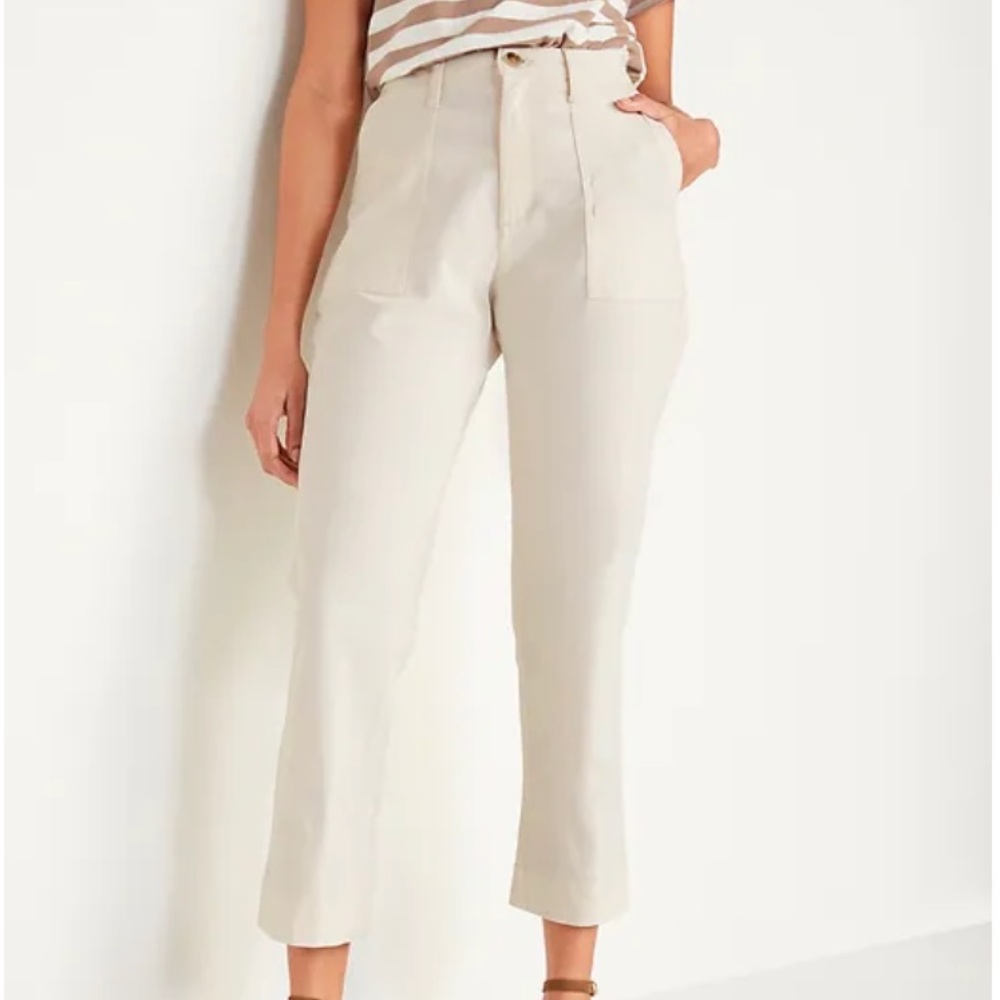 NWT High Waisted Straight Canvas Workwear Pants size 8 TALL color Cream